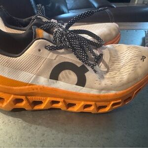 On Running Athletic Shoes White and Orange with Cushioned Sole